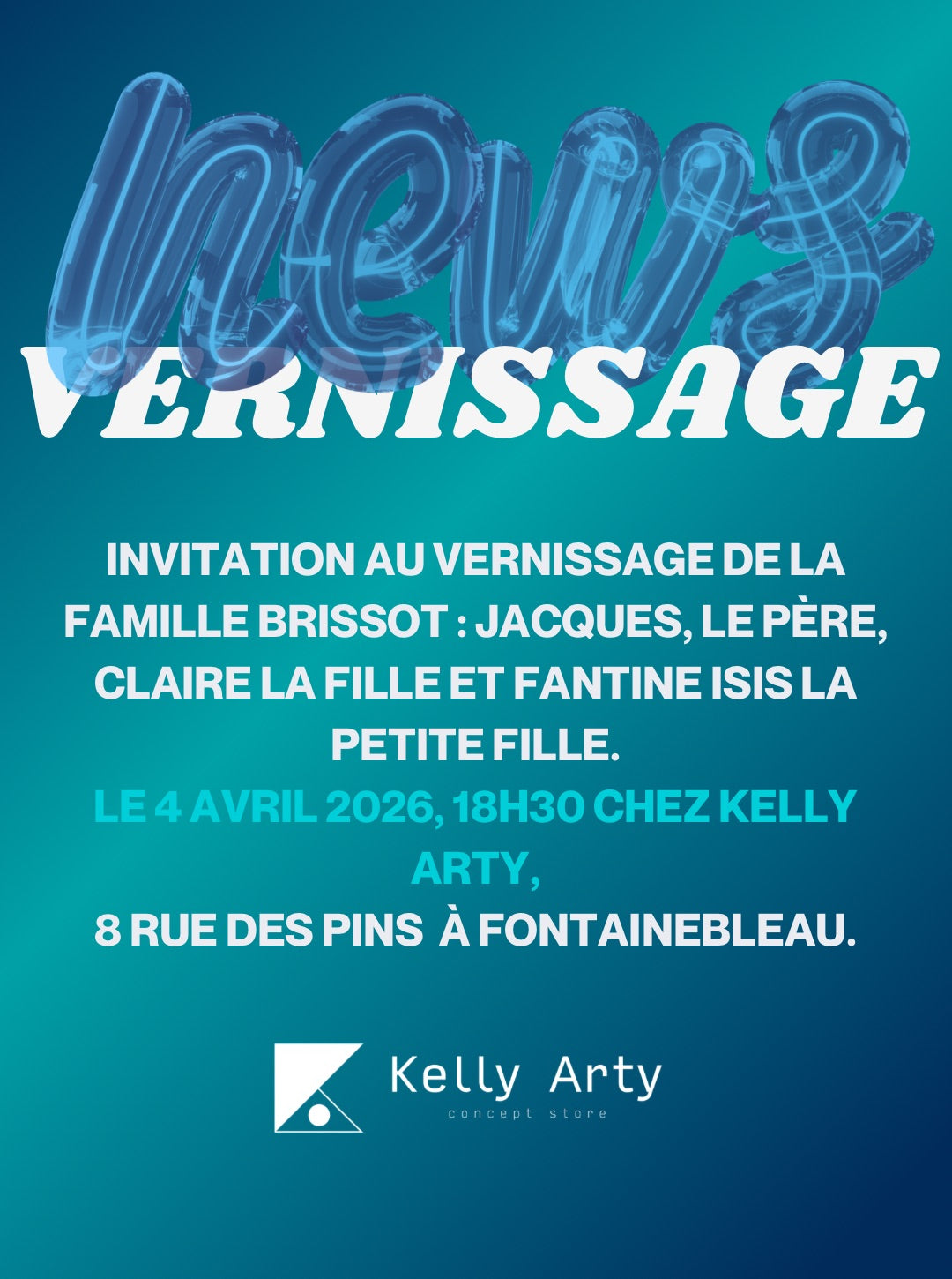 Invitation au vernissage de la famille Brissot le 4 avril prochain à la galerie Pop Street Art de Fontainebleau
