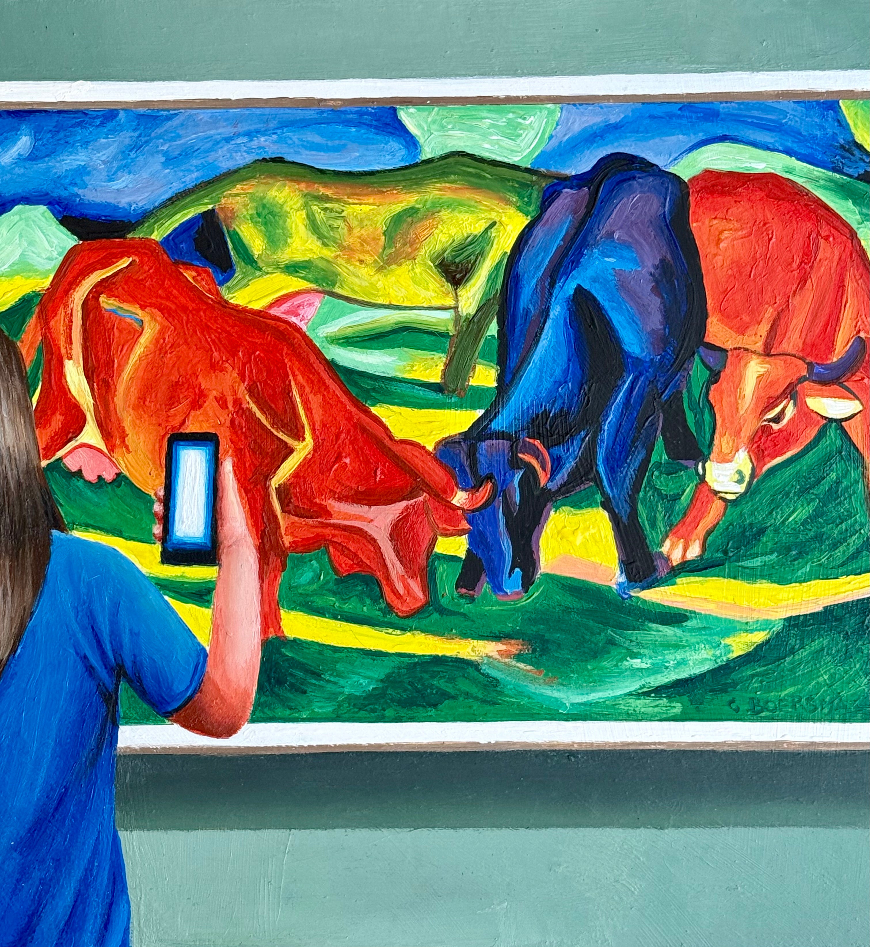 Gérard Boersma Une femme devant un tableau de Franz Marc