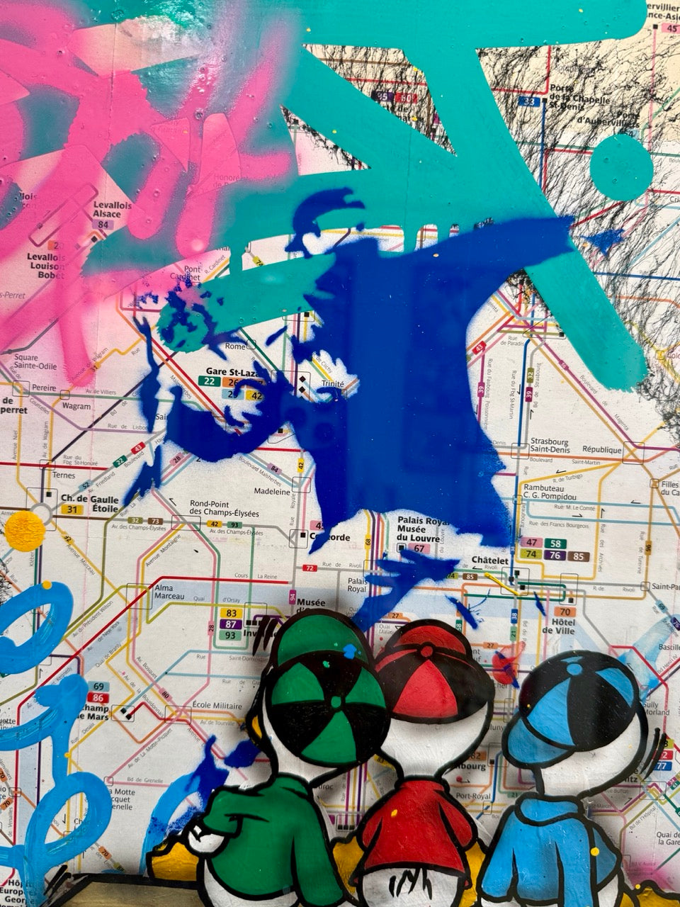 Plan de métro Riri, Fifi et Loulou devant Banksy