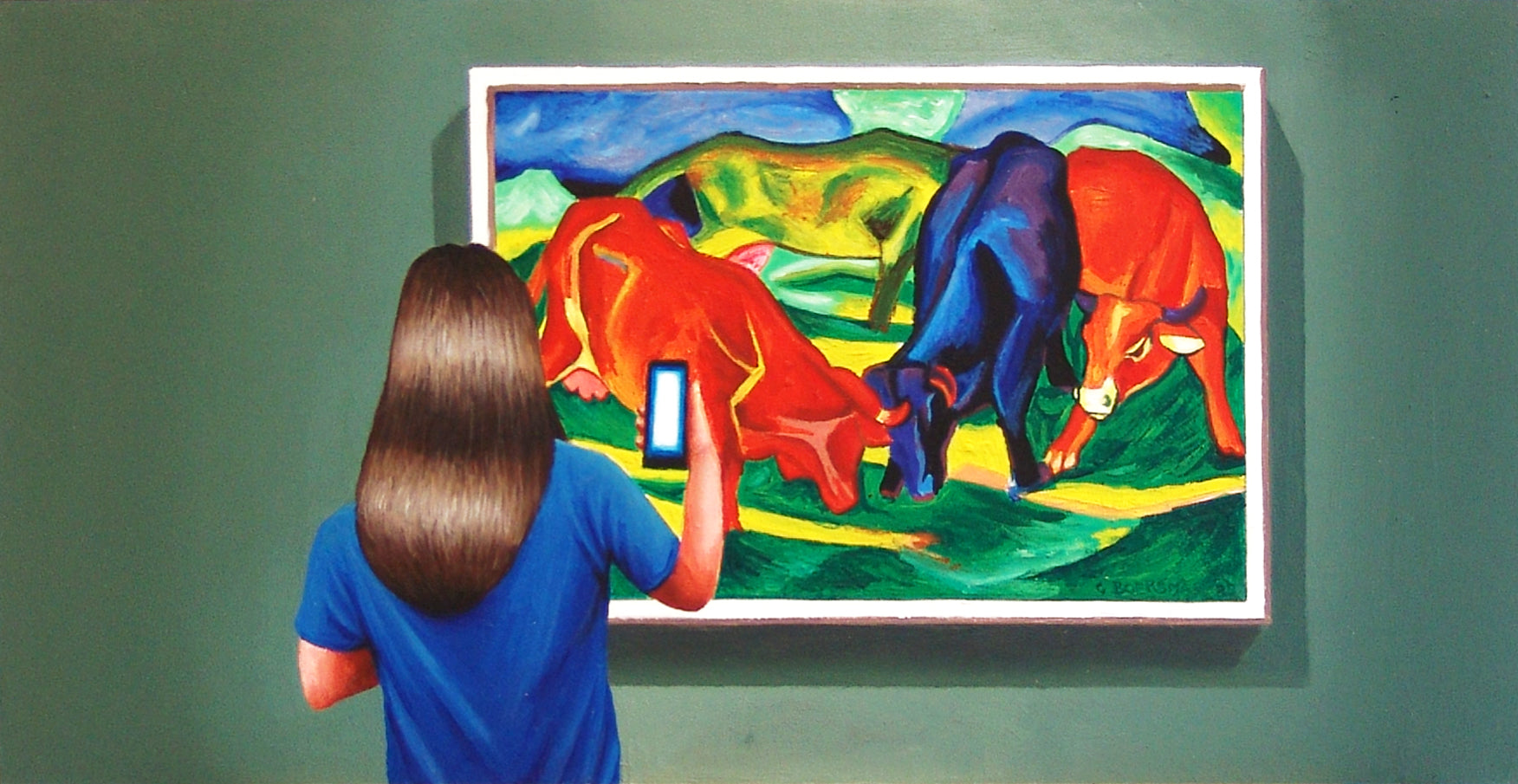 Gérard Boersma Une femme devant un tableau de Franz Marc