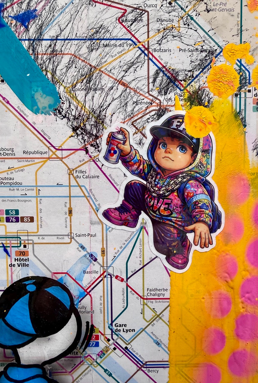 Plan de métro Riri, Fifi et Loulou devant Banksy